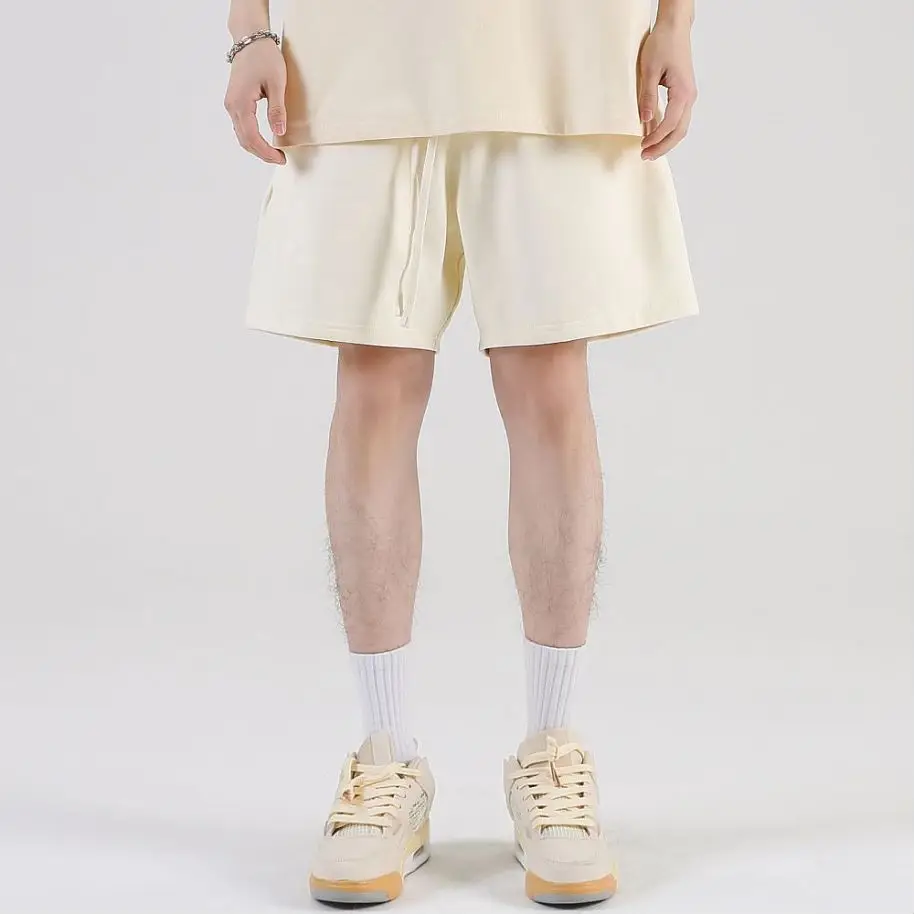 380g Mens Summer Mid Waist Cotton Shorts Solid Casual Drawstring Sports Short Pants Customized Embroidered Fashion Hot Shorts