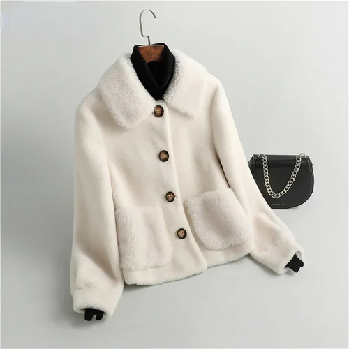 Winter 100% Real Sheep Shearing Coat Female Autumn 2023 Short Wool Jacket Korean Women's Clothing Jaqueta Feminina Gxy638