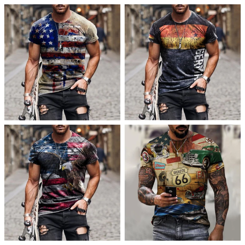 

New T-shirt Men's Summer Leisure Short-sleeved Motorcycle Best-selling Street 3D Printing Pattern Round Neck Shirt Large Size