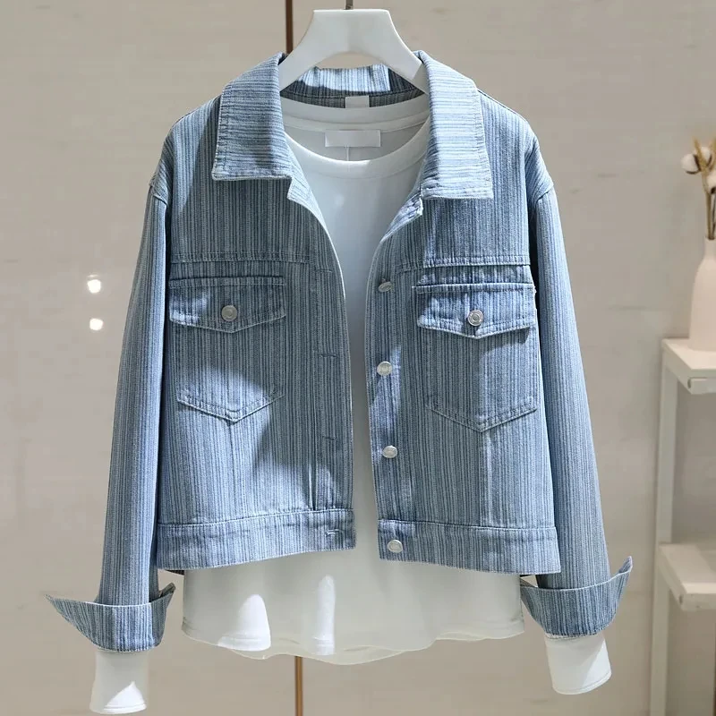 

Streetwear Jacket for Women Lapel Long Sleeve Solid Single Breasted Denim Casual Jackets Female Autumn Clothing Cowboy Outerwear