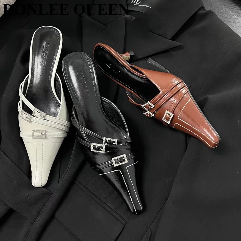 

Female Shoes Women Slippers Fashion Pointed Toe Med Heels Mule 2023 Spring Brand Slides Outdoor Flip Flops Vacation Sandal Mujer