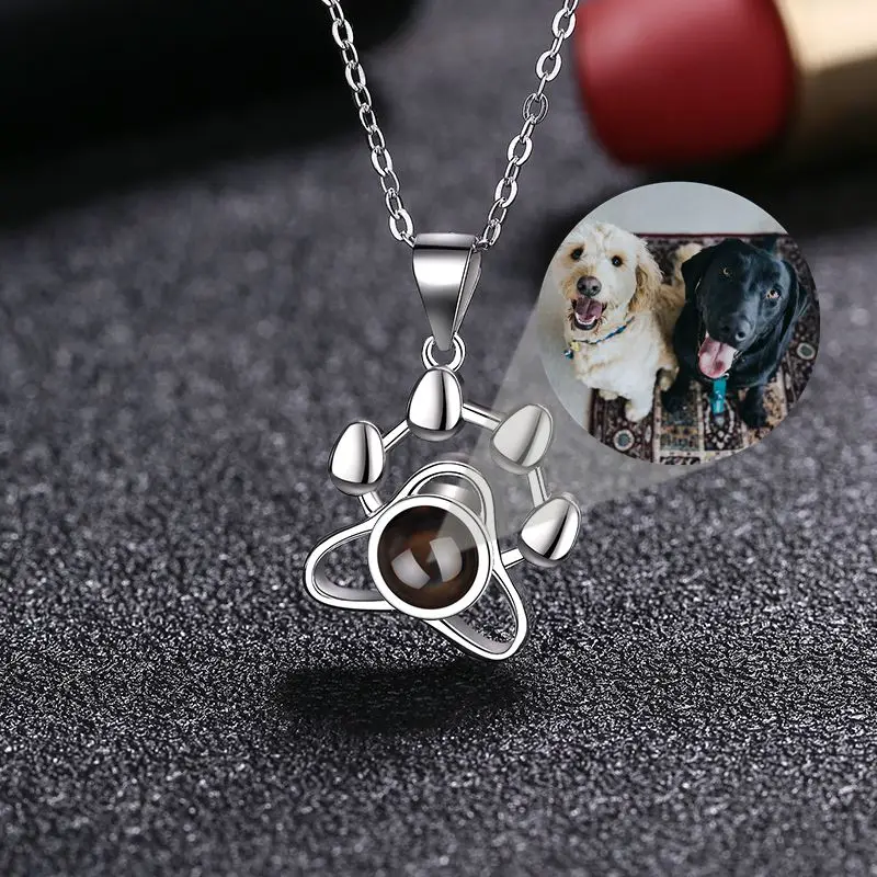 925 Sterling Silver Projection Photo Necklace in Gold Silver Rose Gold Personalized Custom Family Couples Pet Dog Photo Necklace