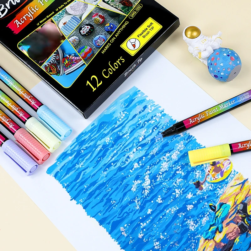 

12/24/48 цветов, акриловые ручки для рисования, мягкая кисть, маркер, ручка для рисования камнями, керамическое стекло, искусственные маркеры для творчества