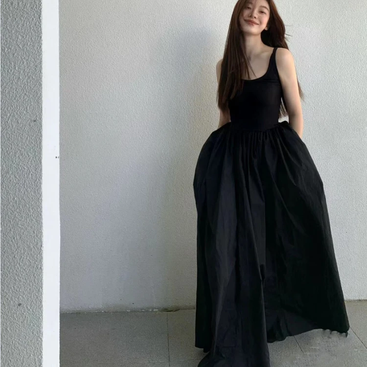 

Summer Sexy Black Strap Dress for Women Y2k Aesthetics Slim Waist A-line Vestidos Mujer Harajuku Grungesleeveless Dresses