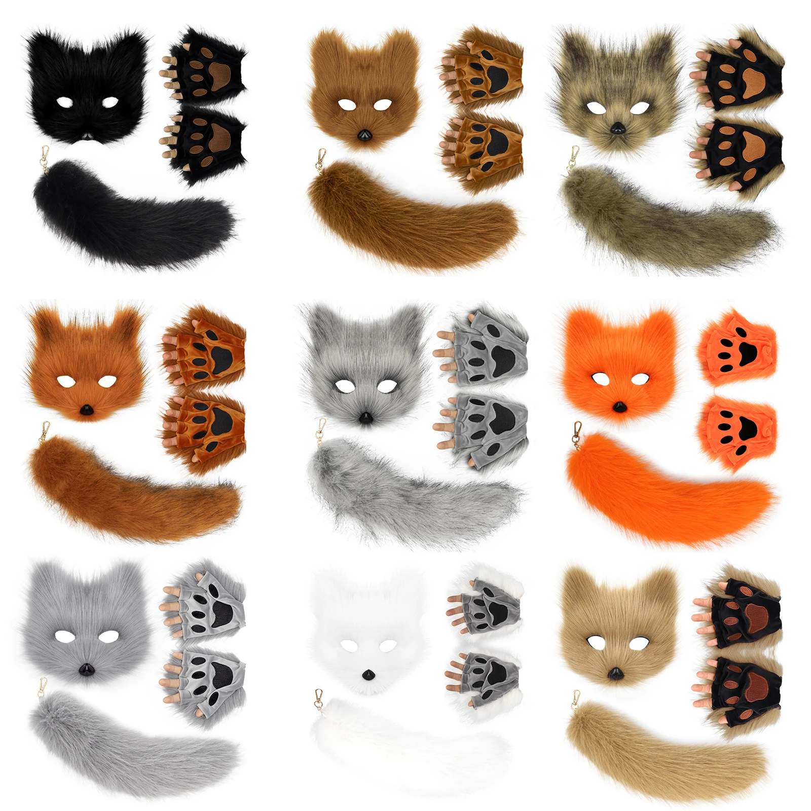Пушистый Плюшевый Браслет С Лисьим Хвостом Перчатки Кошачьими Лапами И Маской