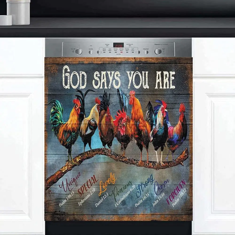 

Thuepak Chicken Sticker God Says You Are Special Dishwasher Magnet Kitchen Decor,Rooster Christian Inspiring Quote Fridge Panel