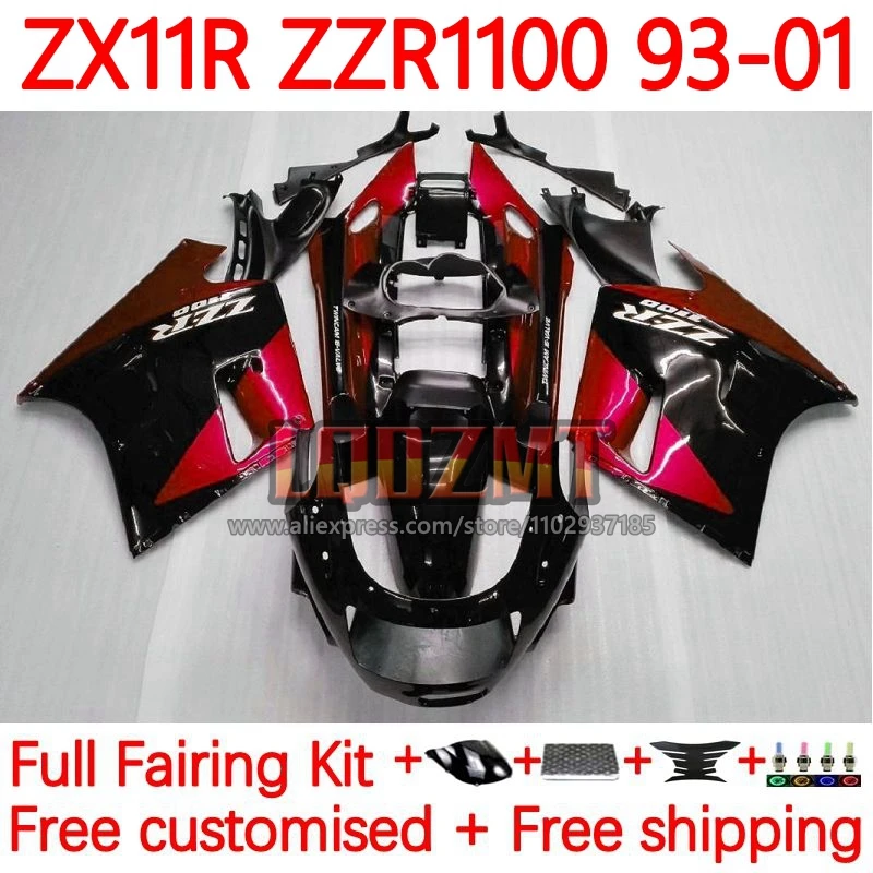 

ZX-11R For KAWASAKI NINJA ZX 11R ZX11 R ZZR1100 ZX11R 1993 1994 1995 1996 ZZR 1100 97 98 99 00 01 Fairing 74No.81 Red black