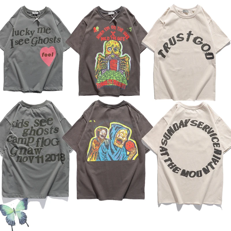 

Kanye West Kids See Ghosts Oversize Men T-shirt Trust God T Shirt Sunday Service Men Women Lucky My I See Ghost Top Tees