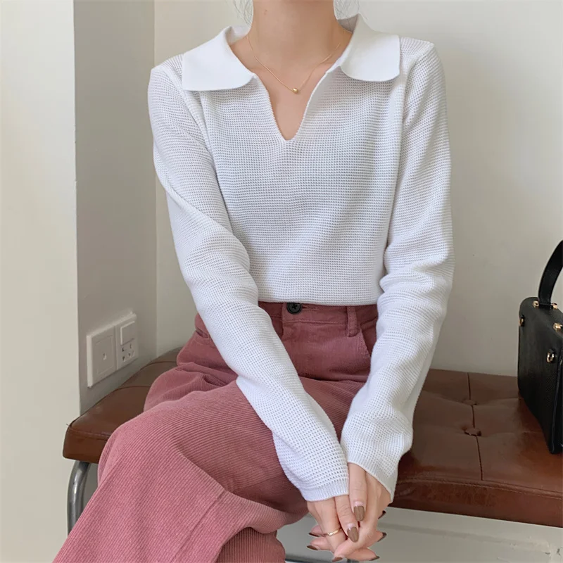 

Вязаный свитер отворот поло, Осень-зима, французский дизайн