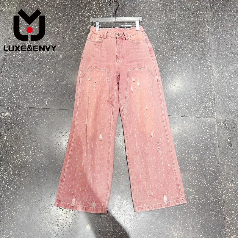 

Роскошные & ENVY новые пряные женские джинсы с дырками, розовые повседневные джинсы с высокой талией, осень 2023