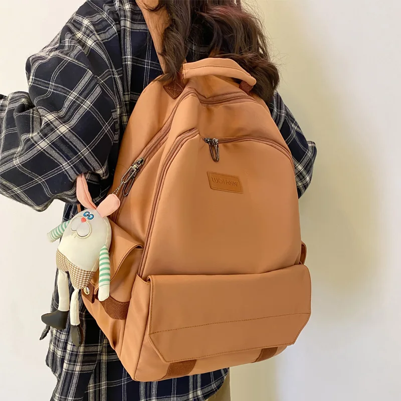 

Large Capacity Solid Color Women Backpack Fashion Nylon Travel Bag Quality Student Cool Backpack Big Schoolbag Bookbag