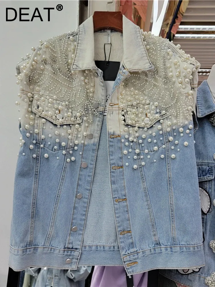 Женский джинсовый жилет без рукавов DEAT однобортный Свободный контрастных цветов