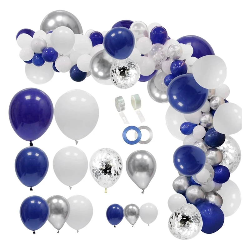 

145 Pcs Navy Blue Silver Balloon Garland Set, Silver Confetti Balloon Arch Graduation Party Wedding Birthday Decoration
