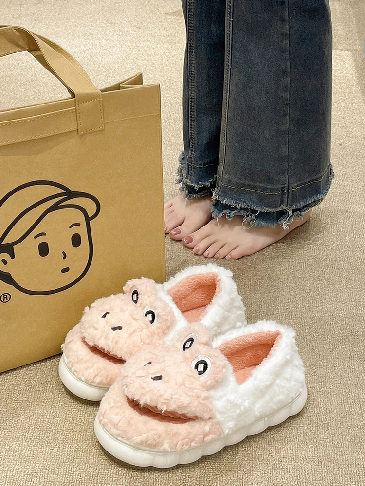 

Тапочки женские зимние на низком каблуке, из флока, на платформе