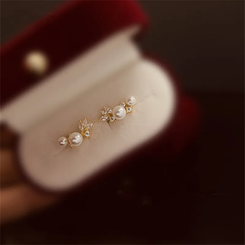 HI MAN 925 Sterling Silver Korean Temperament Geometric Zircon Pearl Stud Earrings Women Luxury Charm Birthday Gift Jewelry