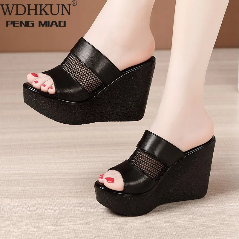 

Plus Size 32-43 High Heels Slippers Women Wedding Shoes Summer 2020 Cutout Platform Wedges Slides Ladies Slippers for Office