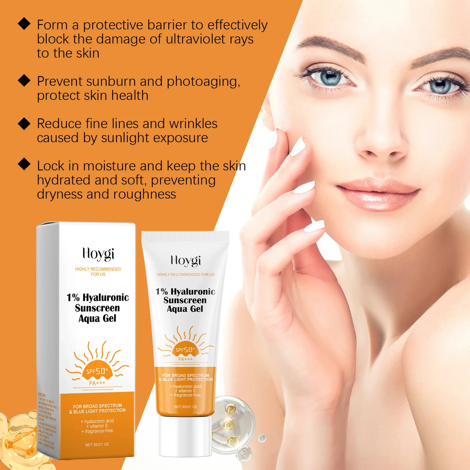 Солнцезащитный крем с гиалуроновой кислотой SPF50 + стойкий увлажняющий освежающий