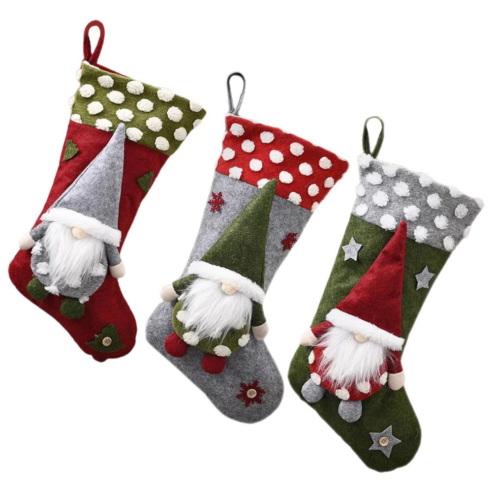 

3 Pcs Stockings Xmas Party Decoration Cartoon Bag Gift Tree Hanging Sock Christmas Holiday Child