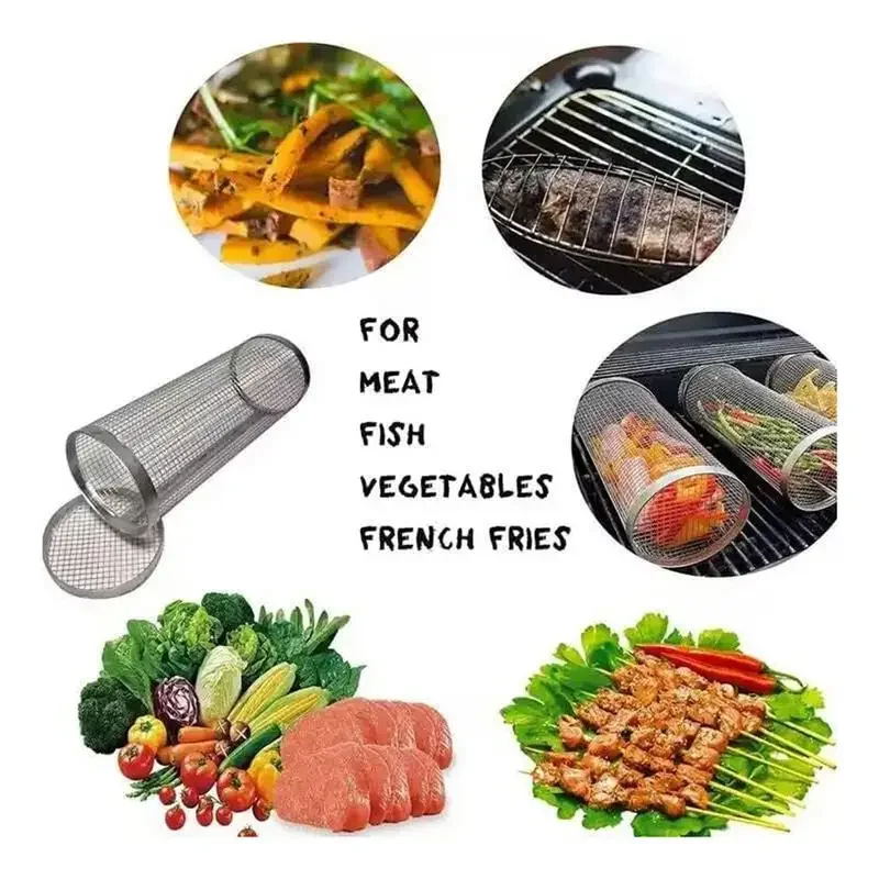 Сетка для барбекю из нержавеющей стали круглая корзина гриля с ручкой