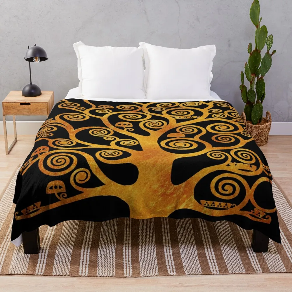 

Klimt Tree Gold & Black Throw Blanket Soft Big Blanket Kawaii Blanket Velor Blankets Blanket For Sofa