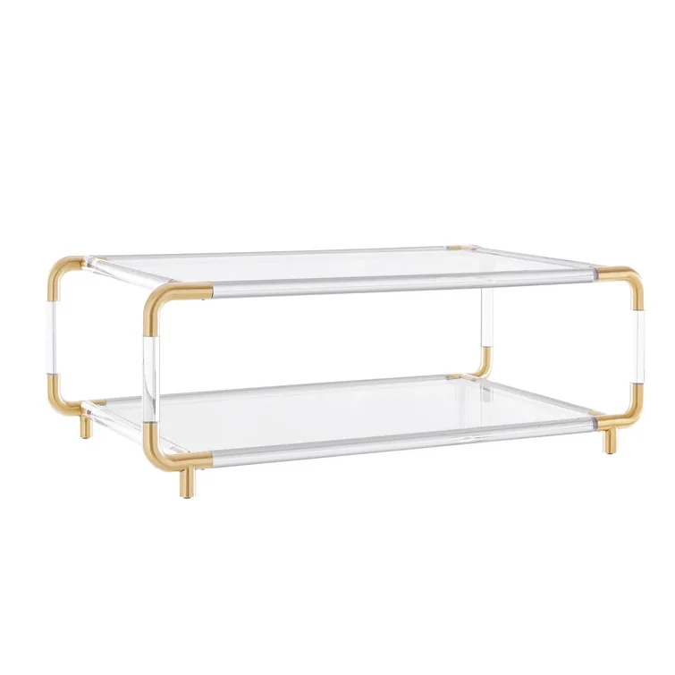 

Customized Design Fancy Square Stainless Steel Gold Coffee Table Acrylic Clear Metal Table Manufacturer