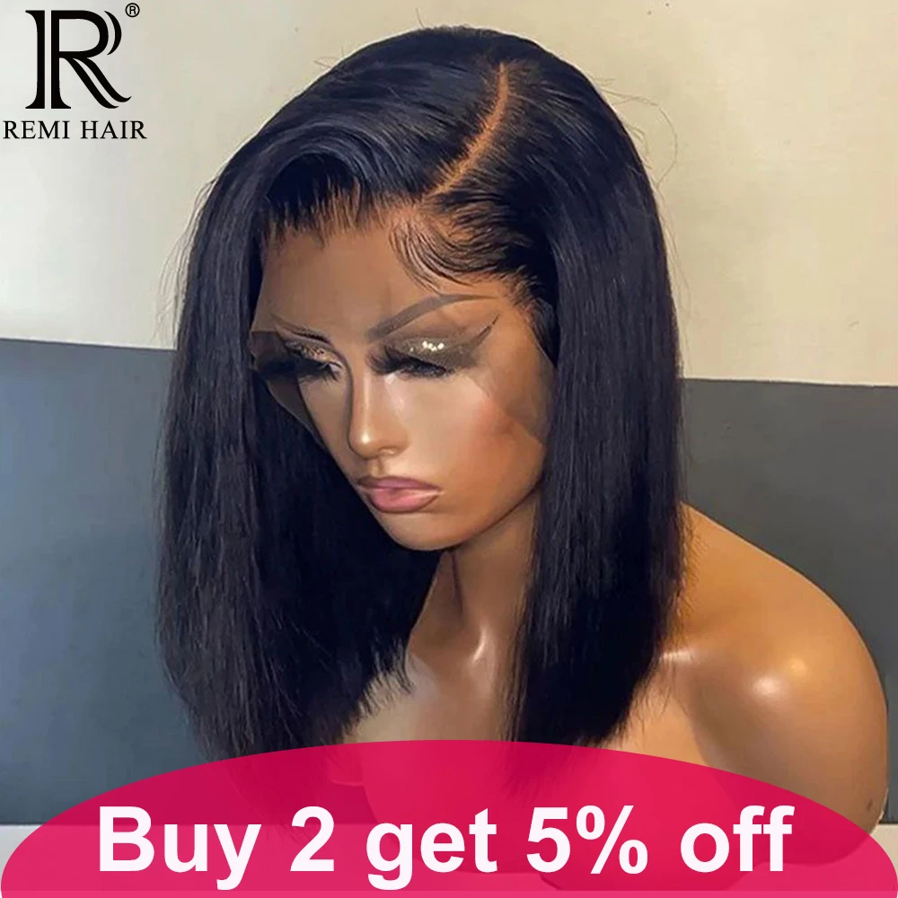REMI Straight BOB 13X4 Lace Frontal Human Hair Wigs For Women Brazilian Cheaper Natural Transparent Short Hair 4x4 Closure Wig