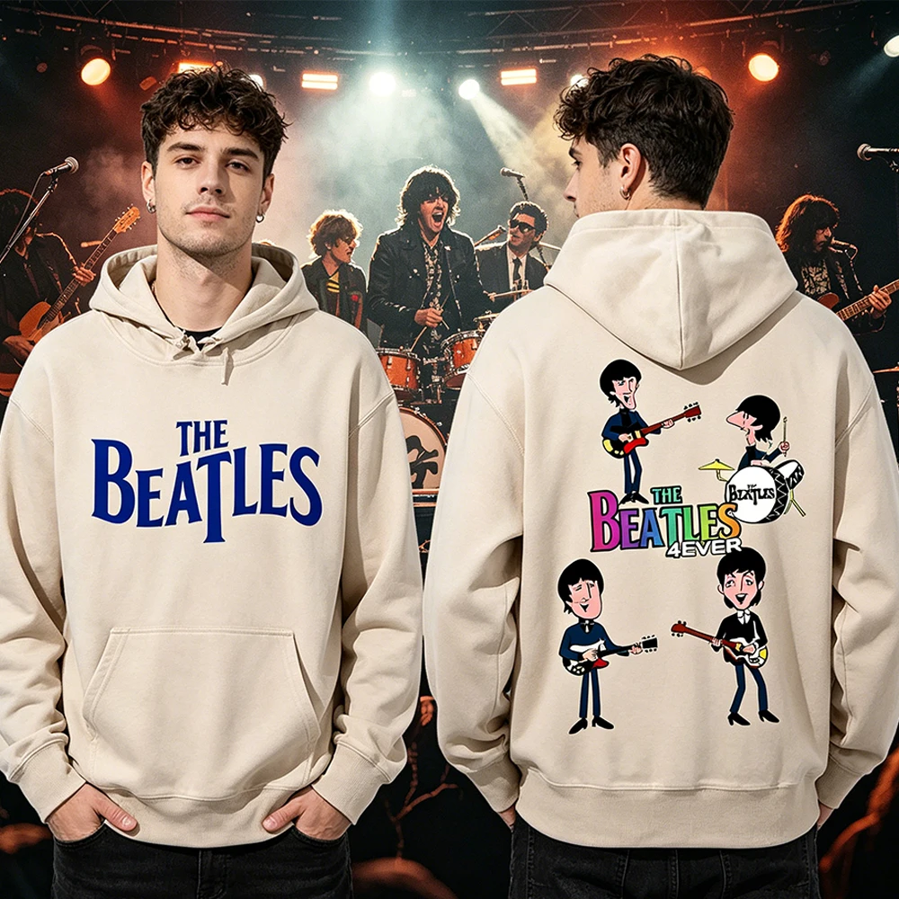 Фото Винтажная толстовка с длинными рукавами в стиле рок The Beatles, зимняя модная теплая мужская толстовка, эстетичная одежда, спортивный костюм с заниженной линией плеч №4