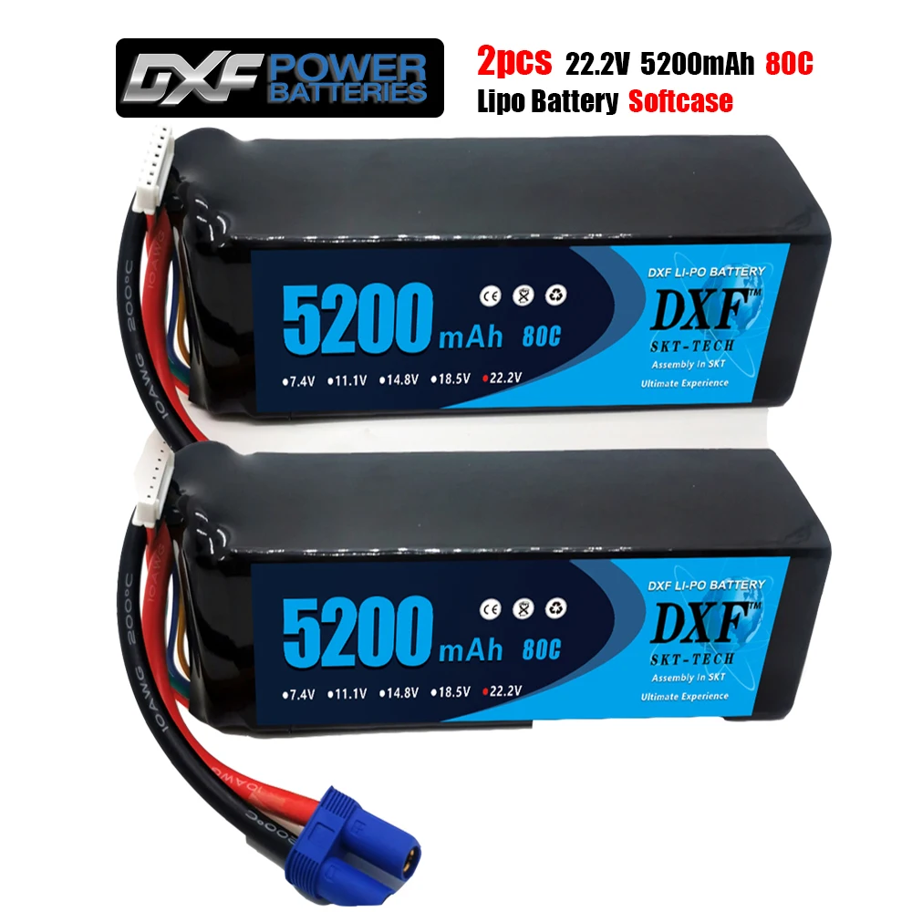 

DXF 6S Lipo 22.2V Battery 5200mAh 80C Soft Case Batteries EC5 Plug for FPV Drone Airplanes Quadcopter Boat Truck Helicopter