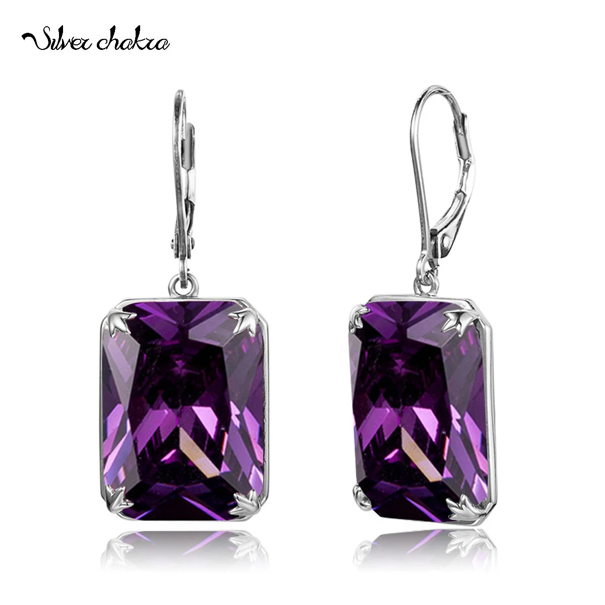 Women Silver Earrings Classic Gothic Amethyst Gemstones Vintage Drop Long Earrings 925 Sterling Silver Jewelry Engagement Gifts