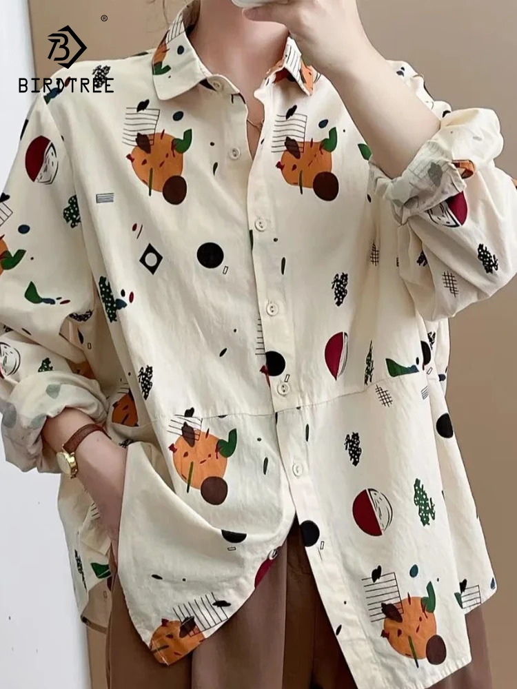 

New Autumn Cotton Print Leisure Shirts Women Peter Pan Collar Tops Girl Long Sleeve Loose Blouses Age Reduction Spring T39418QC