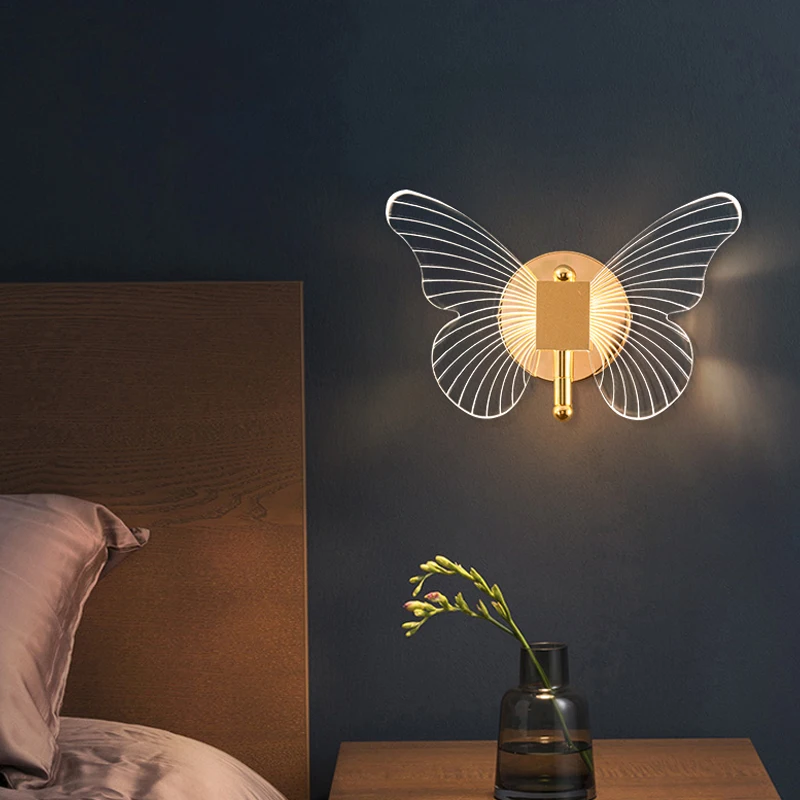 

Butterfly Wall Lights Mount Sconce Nordic Home Art Decor Indoor Living Room Bedroom Lamp Bathroom Modern Led Lighting Fixture