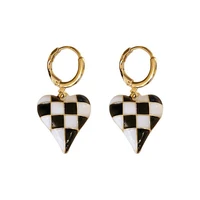 ladys silver color needle ins dripping oil korean earrings black and white heart earrings luxury fashion elegant jewelry