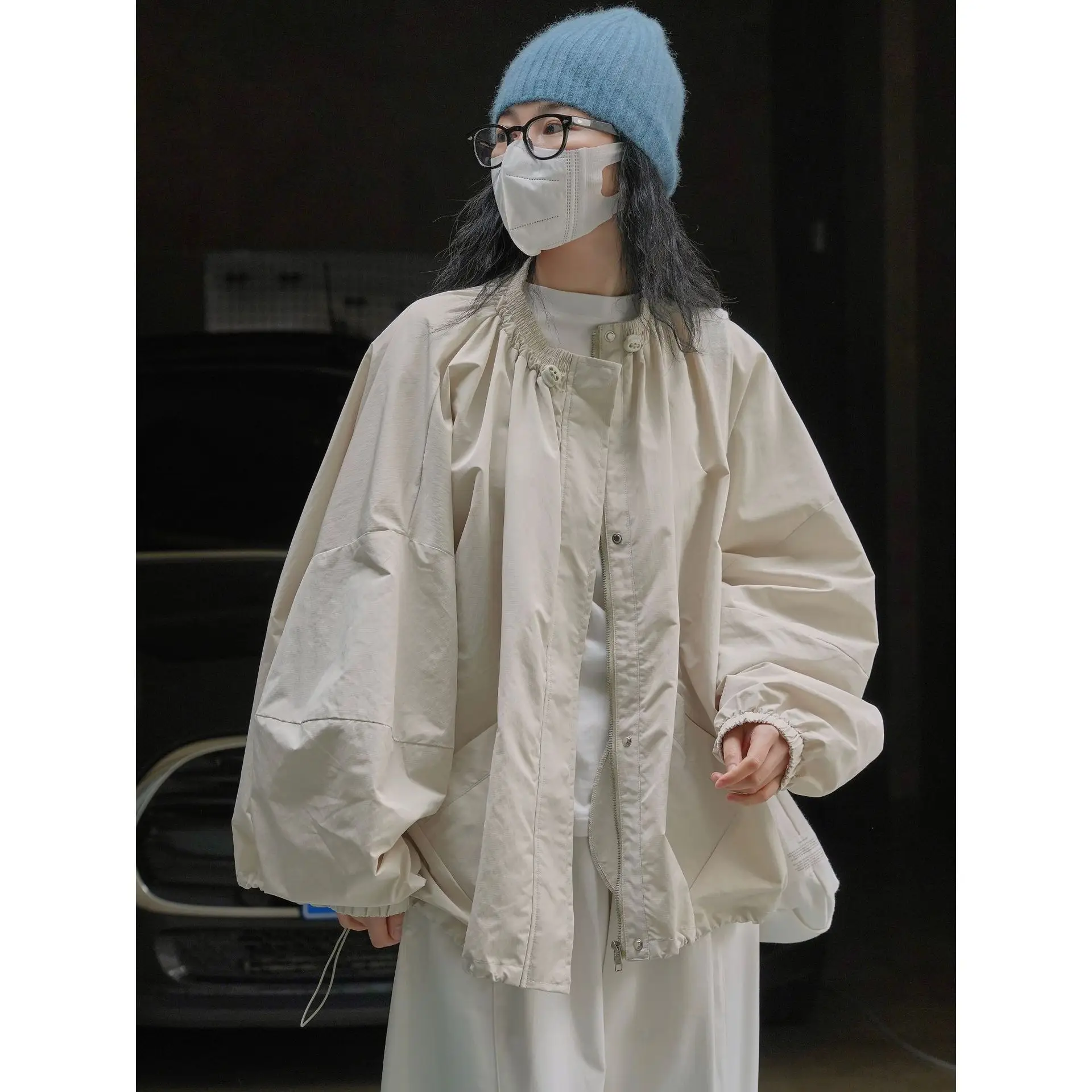 

Spring Women's Casual Solid Round Neck Long Sleeve Loose Jacket