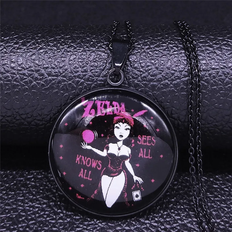 

Glass Stainless Steel Statement Necklace Women Black Color Tarot Witch Necklace Jewelry collares para mujer NXS07