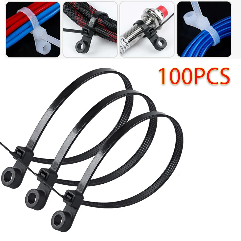 

100Pcs Nylon Cable Tie 4*200 Fixed Cable Tie Nylon Cable Zip Ties With Screw Hole Mount Self Locking Loop Wrap Bundle Tie Straps