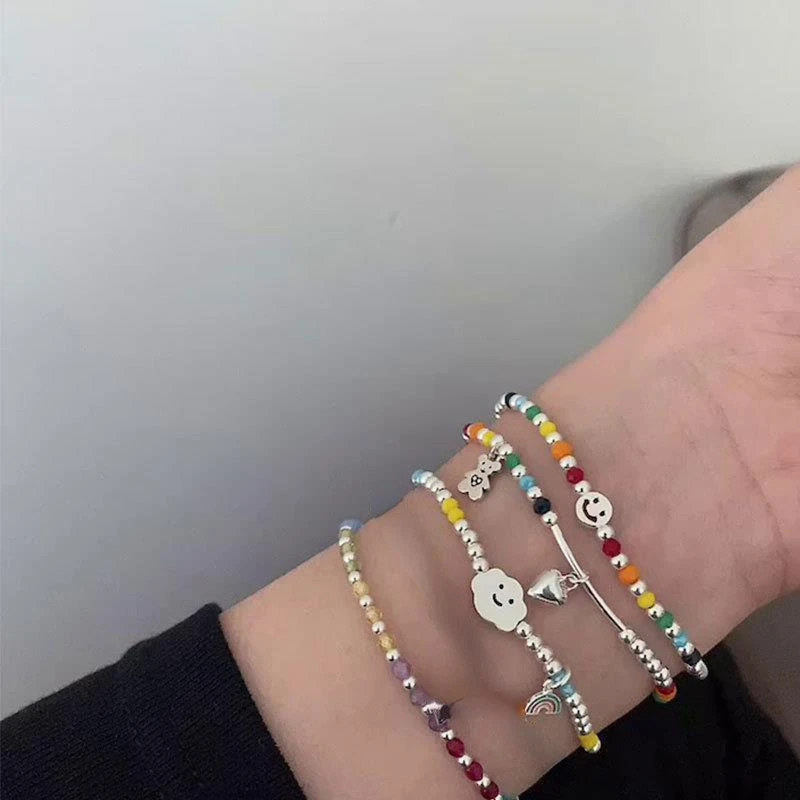 

5 Pcs Colorful Beads Bracelet for Women Rainbow Bear Smiling Face Love Pearl Pendant Charm Chain Sets Jewelry Pulseras Mujer 팔찌