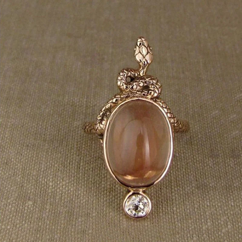 

Европейская и американская мода, креативное винтажное Золотое кольцо в форме змеи с лунным камнем