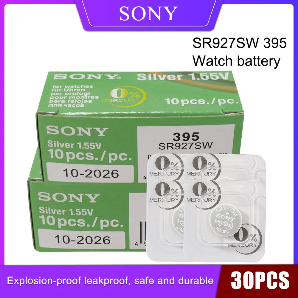 

30PCS Sony 100% Original 395 SR927SW 399 SR927W LR927 AG7 1.55V Silver Oxide Watch Battery Single grain packing Button Coin Cell