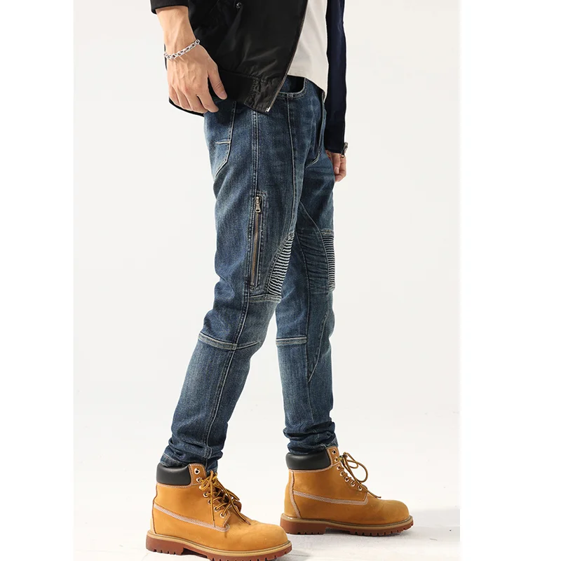 Streetwear Men Slim Fit Straight Tube Tide Brand Men's Trousers Warm Pants In Autumn and Winter Stretch Blue Jeans Female 2022