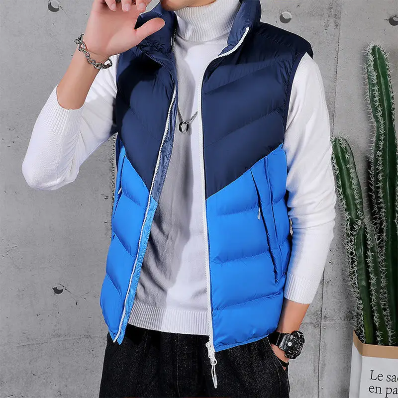 

Mens Vest Jacket New Autumn Warm Sleeveless Jackets Male Casual Waistcoat Veste Homme Cotton Down Solid Color Contrast Coat E81