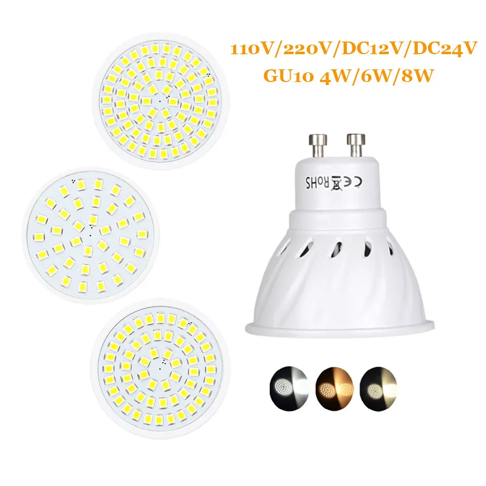 10x GU10 LED Spotlight Bulbs 2835 SMD 4W 6W 8W 36 54 72LEDs Cold Warm Neutral White GU 10 Lamp 12V 24V 110V 220V For Home Decor