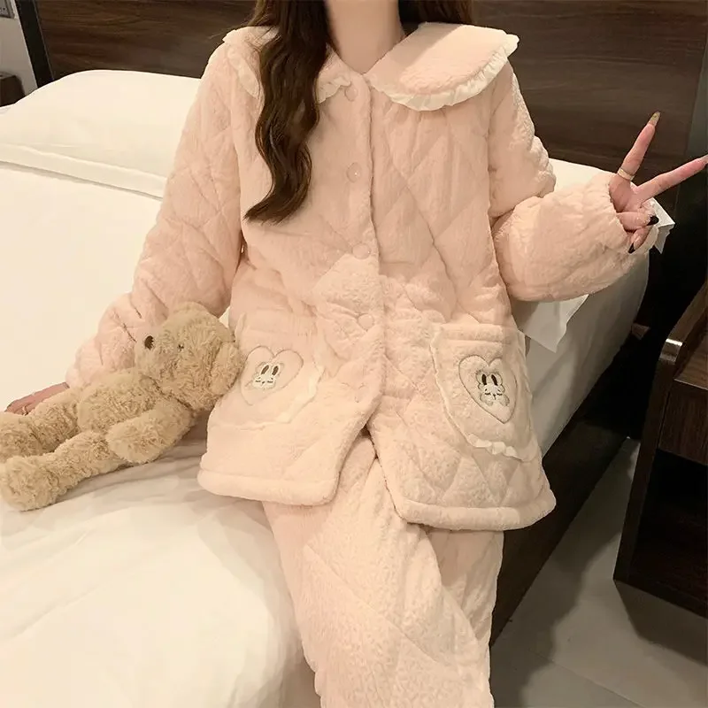 Милый розовый женский зимний новый сладкий плюс толстый размер Свободный теплый