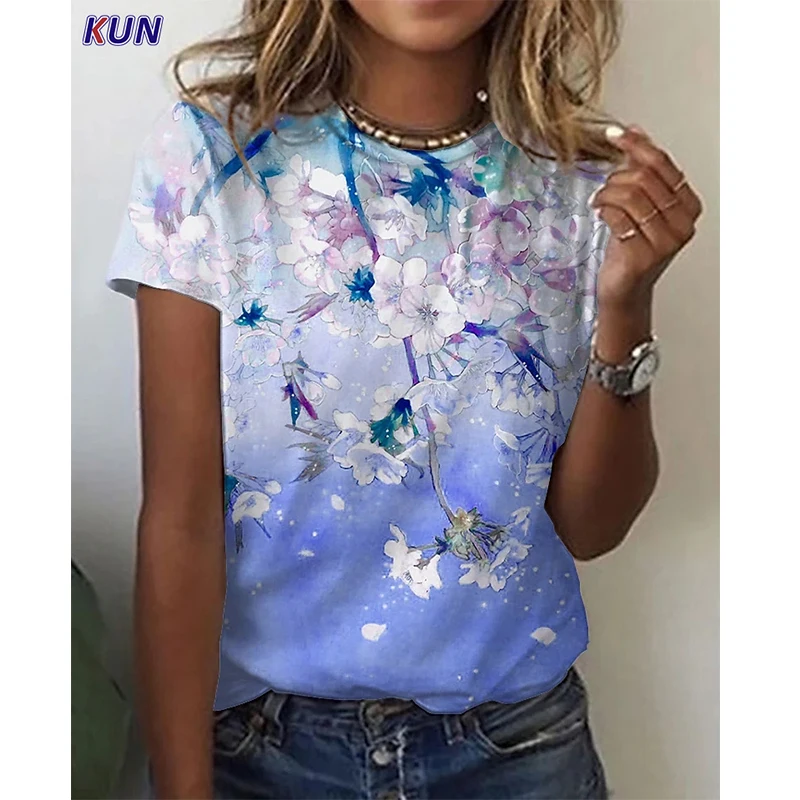 Oversized Summer Tops 2022 New Women Short Sleeve 3D Flower Print T Shirt Floral Theme Streetwear Loose Casual Female Tee Tops