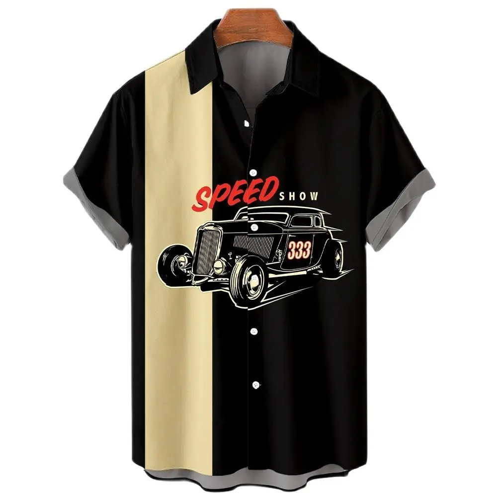 

2023 Retro Hawaiian Shirts Man Car 3d Print Short Sleeve Lapel Shirt For Men Fashion Harajuk Men's Shirts Oversized Male Clothes