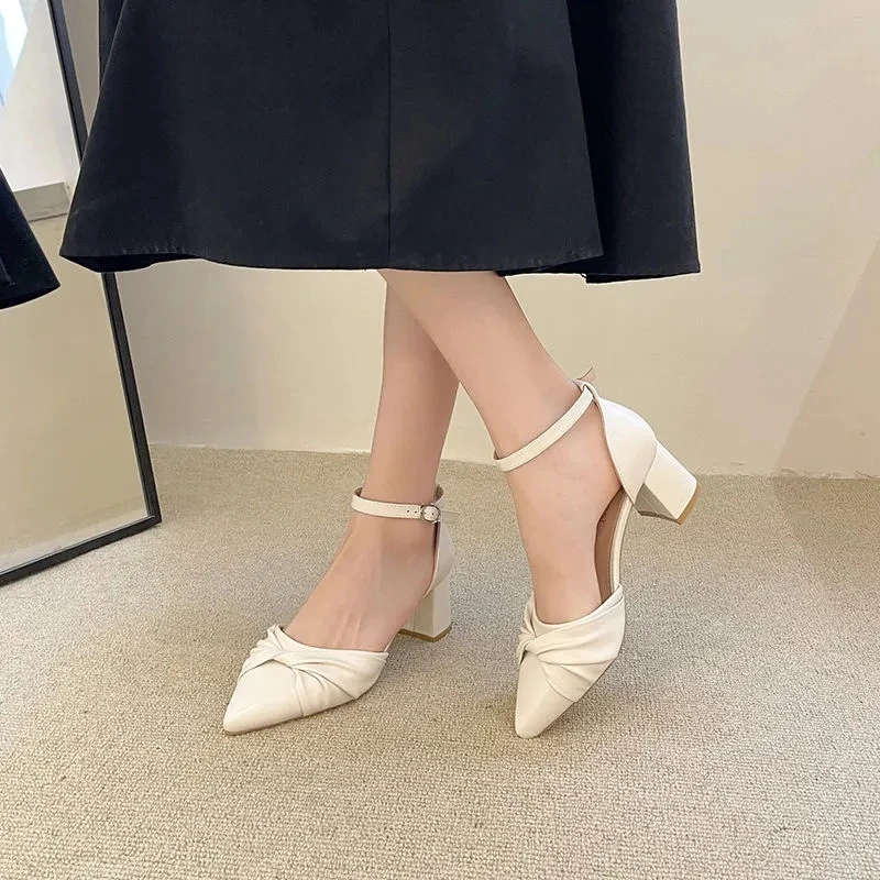 

Temperament Women's Single Shoes 2022 New Style Versatile Pointed Thick Heels And High Heels Are Fashionable And Versatile