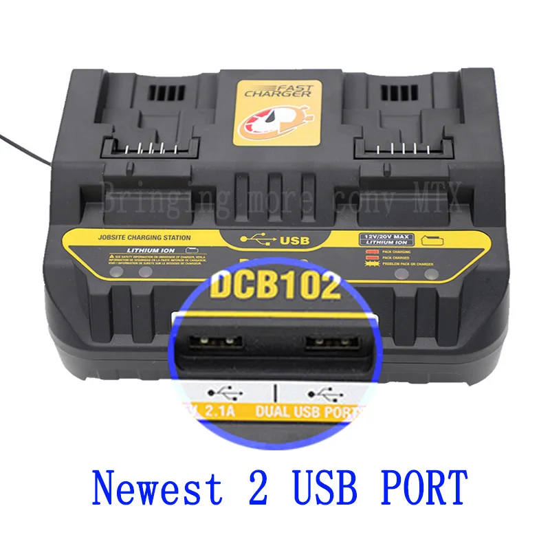 

Newest Li-Ion Battery Charger 4A for Dewalt 10.8V 12V 14.4V 18V 20V DCB105 DCB101 DCB102 DCB112 DCB205 with Dual USB port