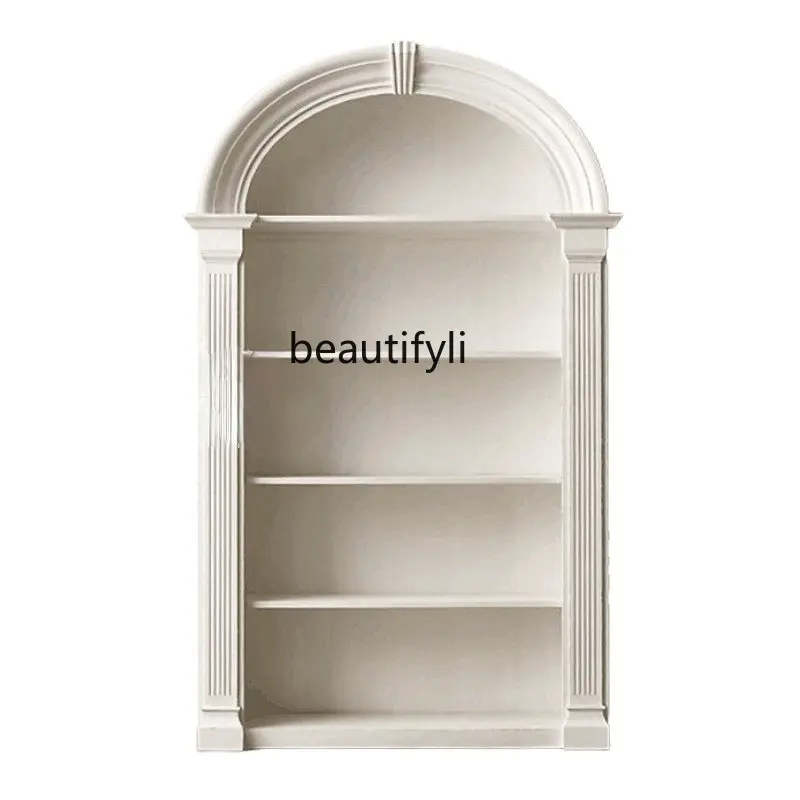 

Книжный шкаф yj в американском стиле из массива дерева, Французский Ретро Белый полукруглая изогнутая книжная полка, шкаф для сувениров