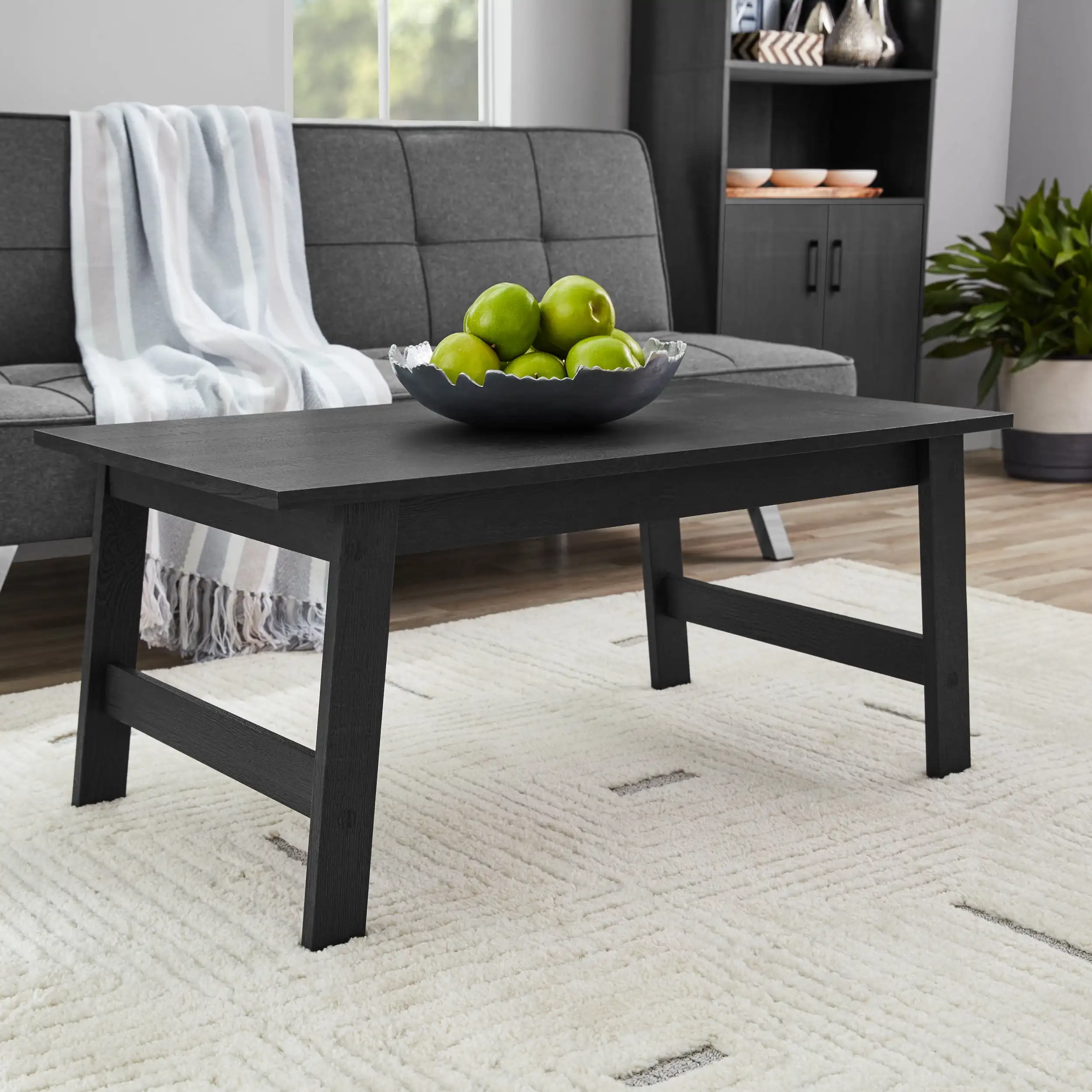 

Деревянный прямоугольный журнальный столик, черная отделка, искусственный кофейный столик, мебель для гостиной