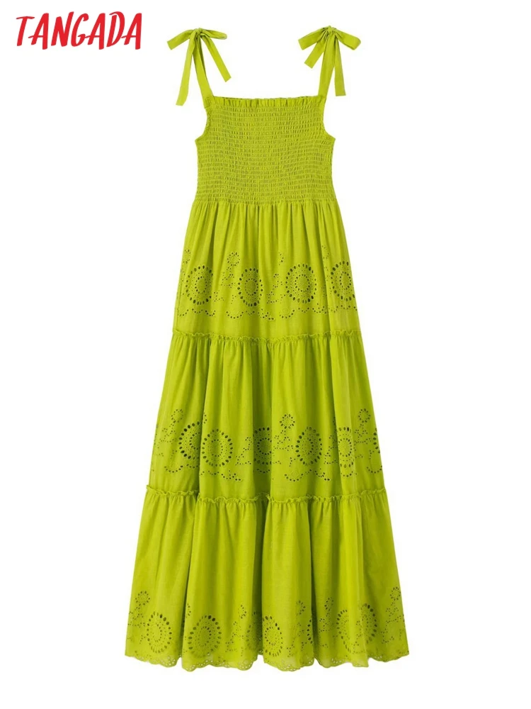 

Tangada Women Embroidery Backless Bow Strap Maxi Dress Sleeveless Females Beach Long Dresses Vestidos 3H601