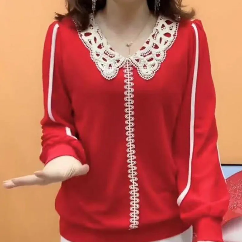 Женская футболка с длинным рукавом Повседневная Свободная Однотонная